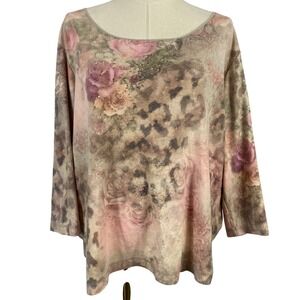 Vintage Y2K 1X Pink Rose Floral Animal Print Paisley Funky Rhinestone Bedazzled